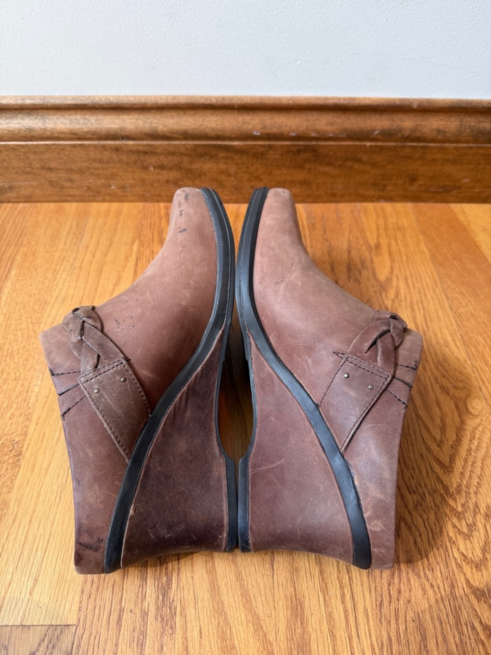 Ariat Braided Brown Leather Slip On Mule Clog Style 20962 Western Wedge Size 10B - Picture 7 of 13